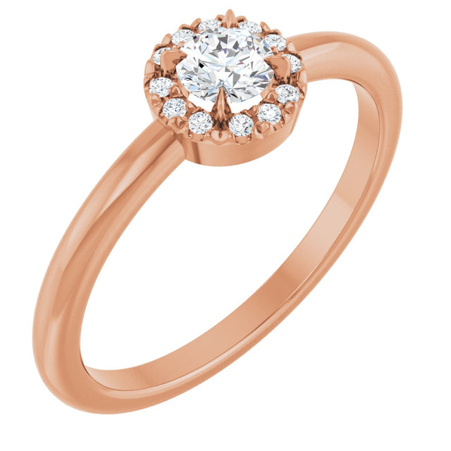 14K Gold Emerald Natural White Sapphire Halo-Style Ring - Rose Gold