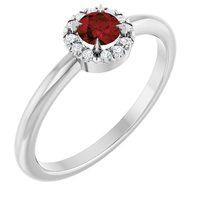 14K Gold Emerald Natural Mozambique Garnet Halo-Style Ring - White Gold