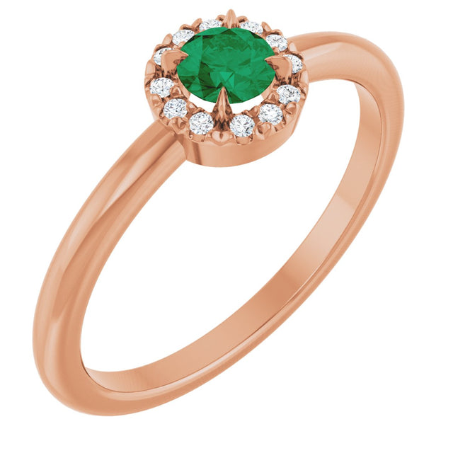 14K Gold Emerald Natural Emerald Halo-Style Ring - Rose Gold