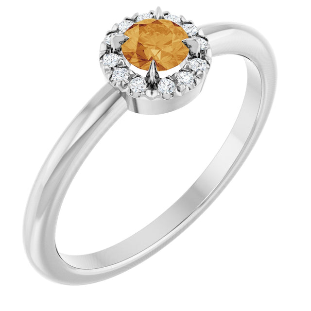 14K Gold Emerald Natural Citrine Halo-Style Ring - White Gold