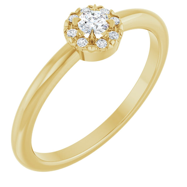 14K Gold Round Natural Diamond Halo-Style Ring – 3-4mm Stones - Yellow Gold
