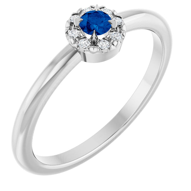 Platinum Emerald Lab-Grown Blue Sapphire Halo-Style Ring