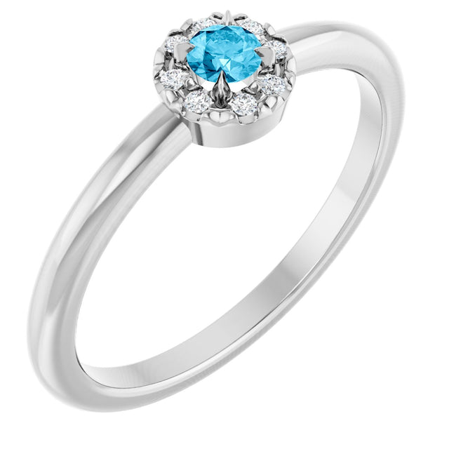 14K Gold Emerald Natural Aquamarine Halo-Style Ring - White Gold