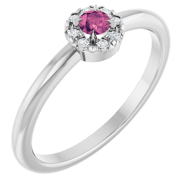 Platinum Emerald Natural Pink Tourmaline Halo-Style Ring