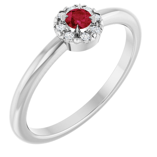 14K Gold Emerald Natural Ruby Halo-Style Ring - White Gold