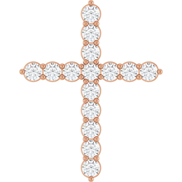 14K Gold Round Lab-Grown Diamond Accented Cross Necklace or Pendant – up to 1/6 CTW - Rose Gold