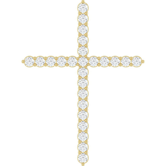14K Gold Round Lab-Grown Diamond Accented Cross Necklace or Pendant – up to 1/6 CTW - Yellow Gold
