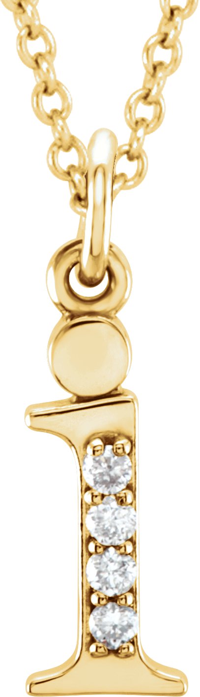 14K Gold Round Natural Diamond Initial Necklace or Pendant – up to 0.025 CTW - Yellow Gold