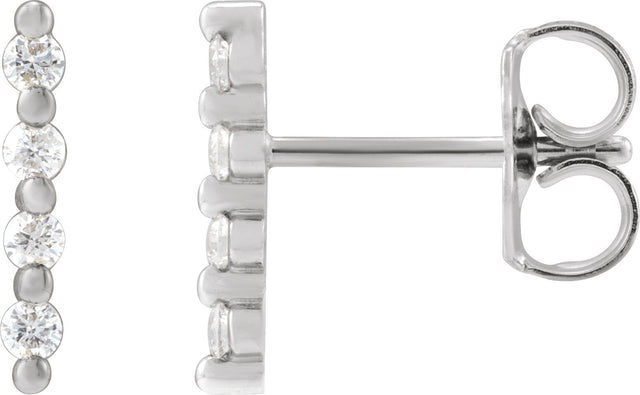 Platinum Round Natural Diamond Accented Bar Earrings III