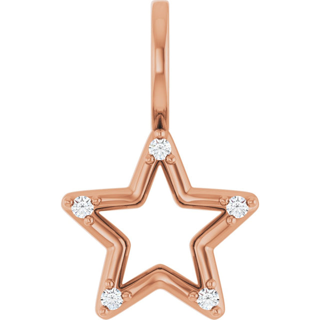 14K Gold Round Natural Diamond Accented Star Pendant – 0.03 CTW - Rose Gold