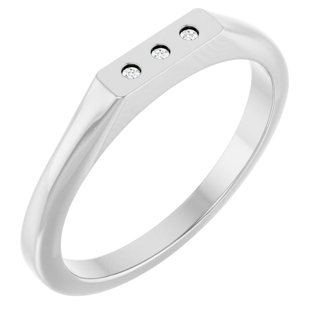 14K Gold Round Natural Diamond Three-Stone Ring – 1.2mm Stones - White Gold