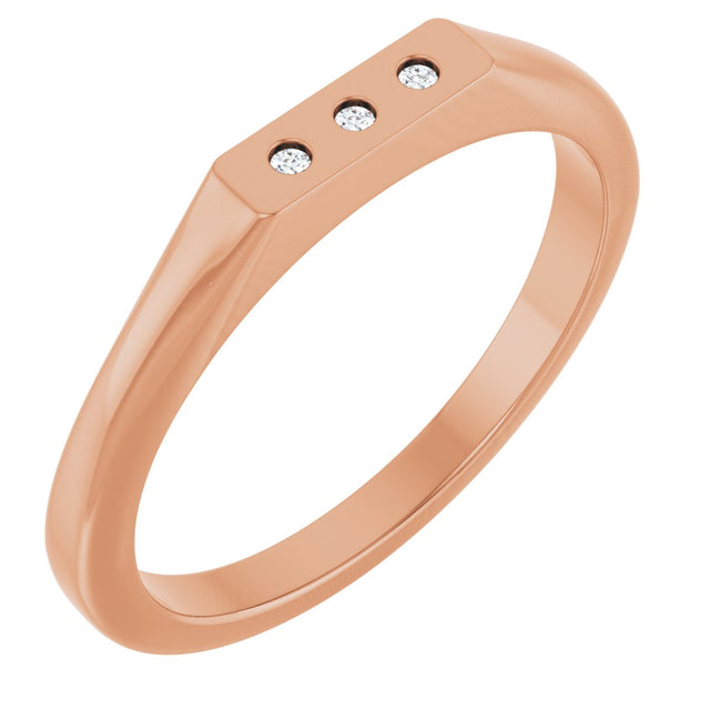 14K Gold Round Natural Diamond Three-Stone Ring – 1.2mm Stones - Rose Gold
