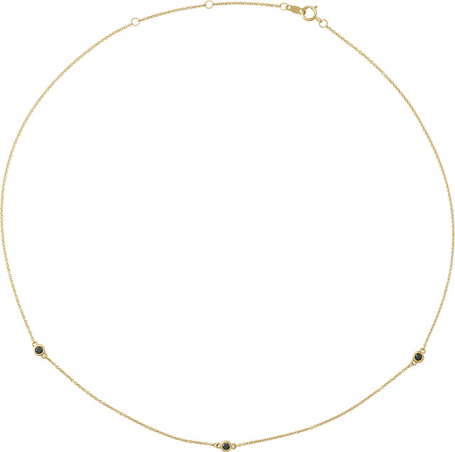 14K Gold Round Natural Black Diamond Bezel-Set Station Necklace - Yellow Gold