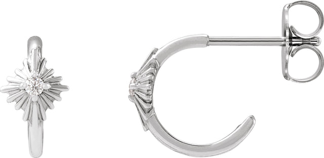 Platinum Round Natural Diamond Accented Star Hoop Earrings – 1.5mm Stones