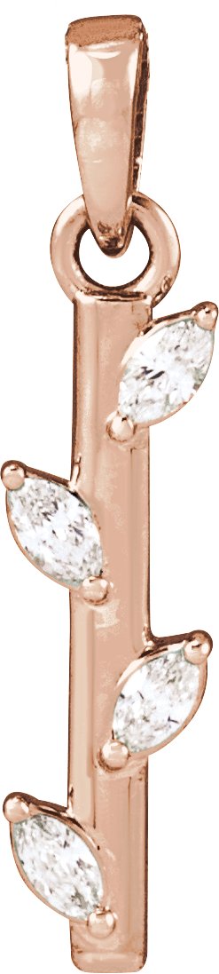 14K Gold Marquise Natural Diamond Floral Bar Necklace or Pendant - Rose Gold