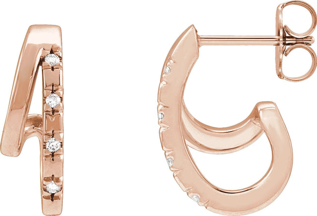 14K Gold Round Natural Diamond Accented Double Hoop Earrings - Rose Gold