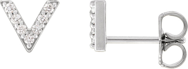 14K Gold Round Natural Diamond Accented V Earrings - White Gold