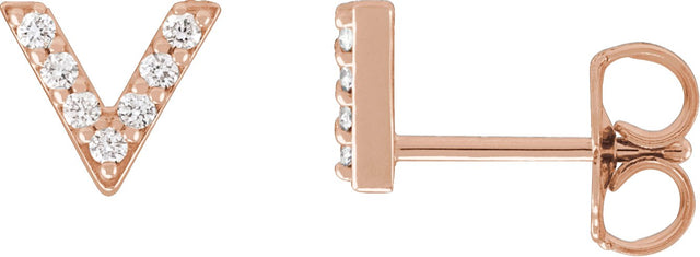 14K Gold Round Natural Diamond Accented V Earrings - Rose Gold