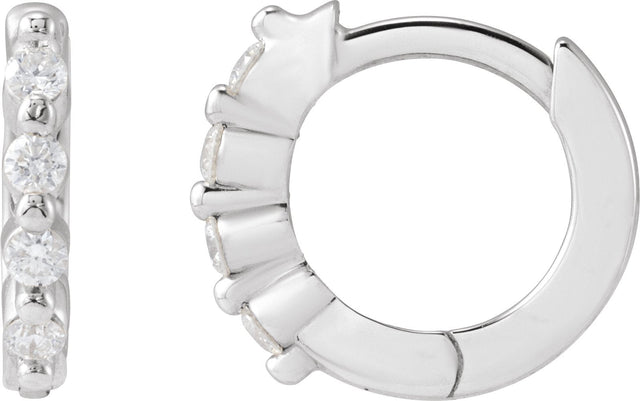 Platinum Round Natural Diamond Accented Hinged Hoop Earrings