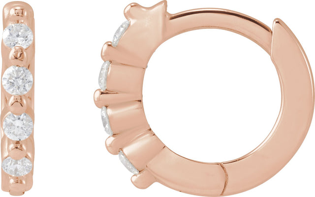 14K Gold Round Natural Diamond Accented Hinged Hoop Earrings – 1.5mm Stones - Rose Gold