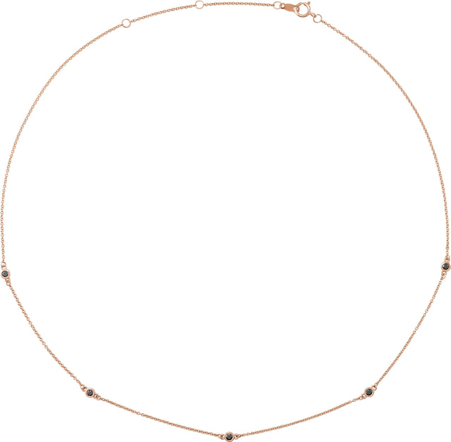 14K Gold Round Natural Black Diamond Bezel-Set Station Necklace - Rose Gold