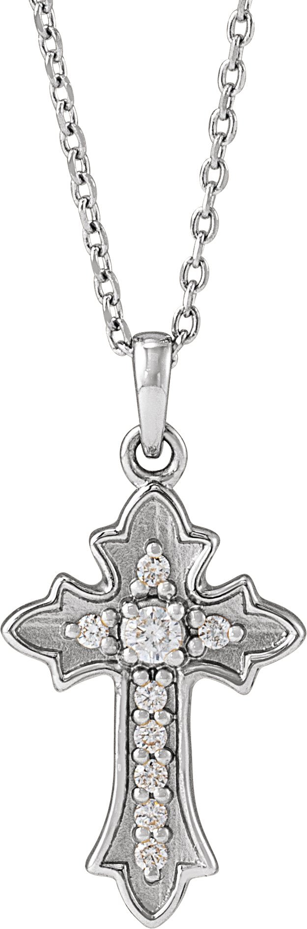 14K Gold Round Natural Diamond Vintage-Inspired Cross Necklace or Pendant – 0.08 CTW - White Gold