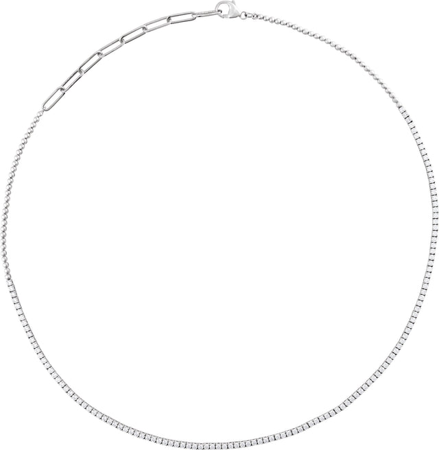 14K Gold Round Natural Diamond Adjustable Line Necklace - White Gold