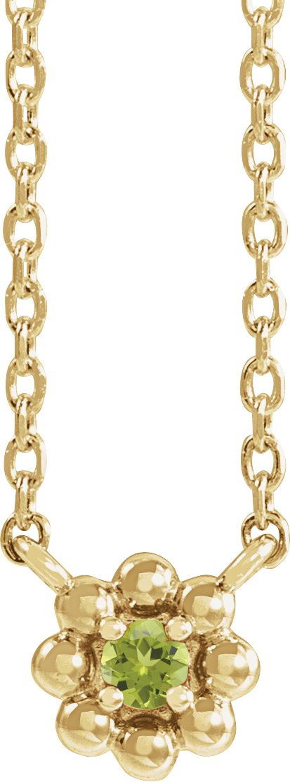 14K Gold Round Natural Peridot Accented Beaded Necklace - Yellow Gold