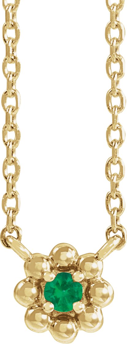 14K Gold Round Natural Emerald Accented Beaded Necklace - Yellow Gold