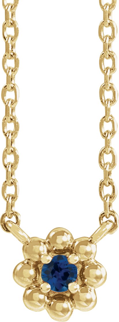 14K Gold Round Natural Blue Sapphire Accented Beaded Necklace - Yellow Gold