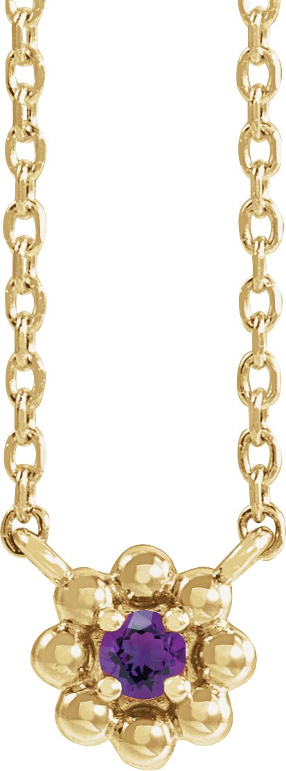 14K Gold Round Natural Amethyst Accented Beaded Necklace - Yellow Gold