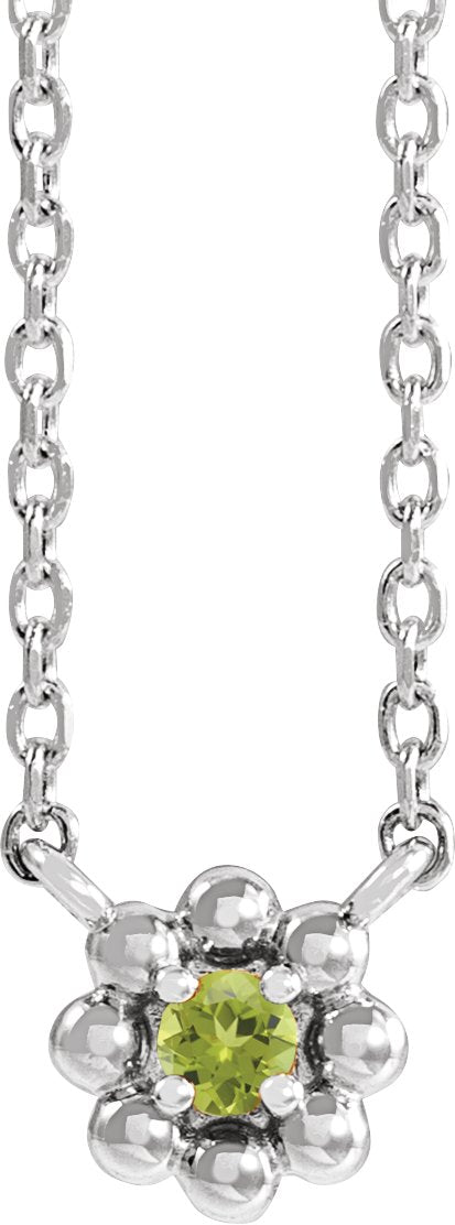 Platinum Round Natural Peridot Accented Beaded Necklace