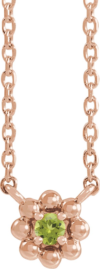 14K Gold Round Natural Peridot Accented Beaded Necklace - Rose Gold