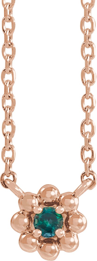 14K Gold Round Natural Alexandrite Accented Beaded Necklace - Rose Gold