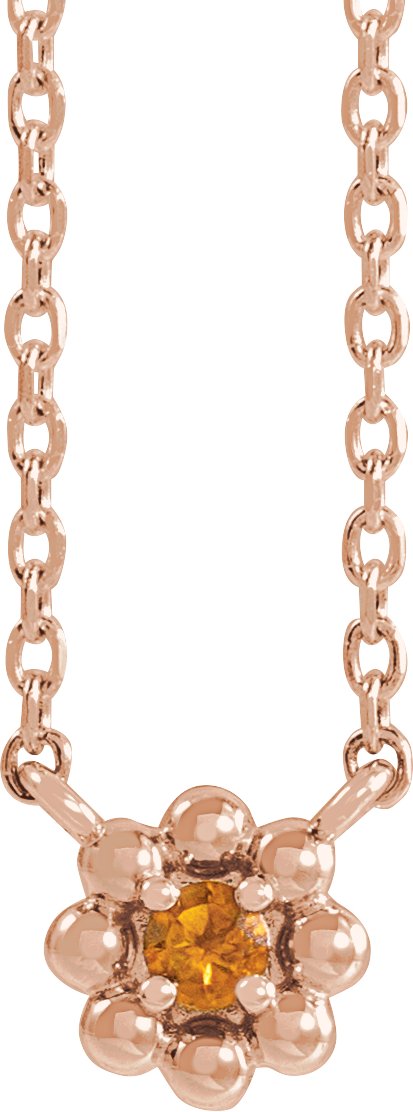 14K Gold Round Natural Citrine Accented Beaded Necklace - Rose Gold
