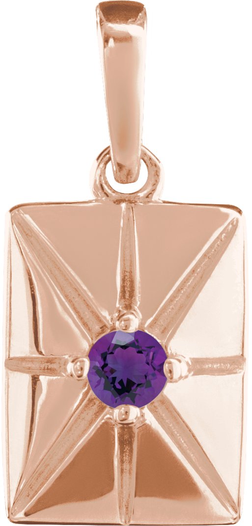 14K Gold Round Natural Amethyst Accented Necklace or Pendant - Rose Gold