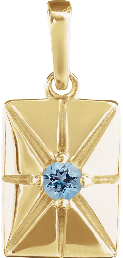 14K Gold Round Natural Aquamarine Accented Necklace or Pendant - Yellow Gold