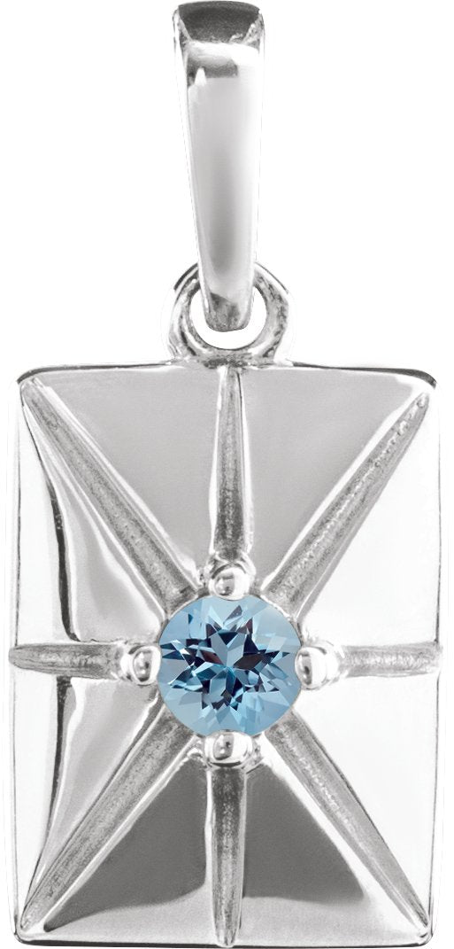 Platinum Round Natural Aquamarine Accented Necklace or Pendant