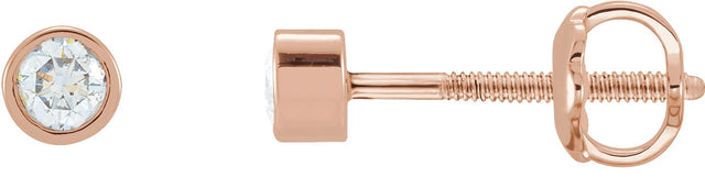 14K Gold Lab-Grown Diamond Round Micro Bezel-Set Stud Earrings – 2.5mm Stones - Rose Gold
