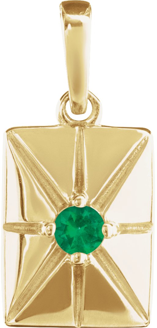 14K Gold Round Lab-Grown Emerald Accented Necklace or Pendant - Yellow Gold