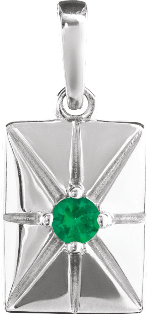 14K Gold Round Lab-Grown Emerald Accented Necklace or Pendant - White Gold