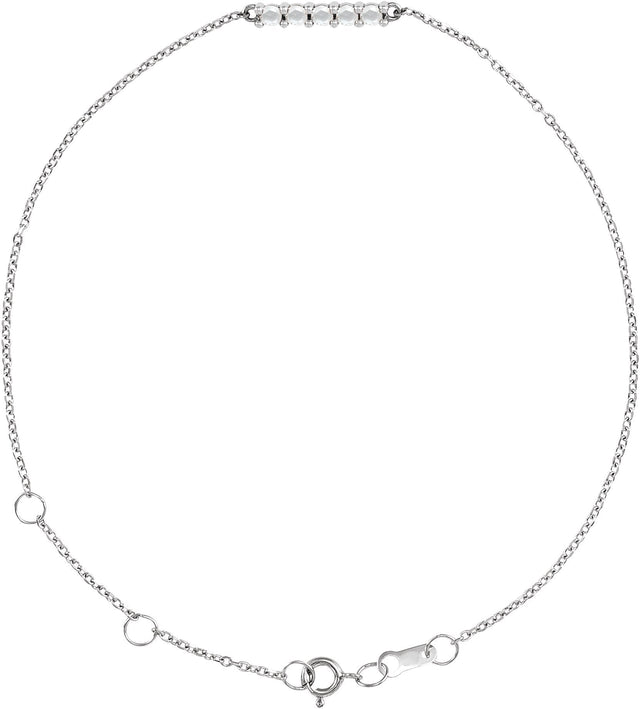 14K Gold Round Natural Diamond Cabochon Bar Bracelet - White Gold