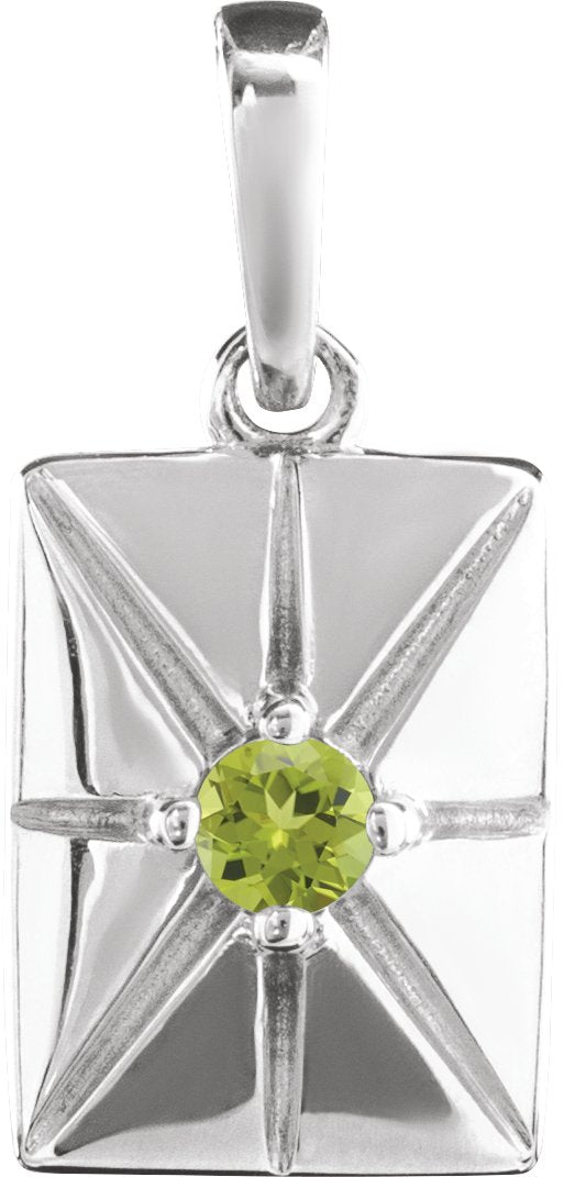 14K Gold Round Natural Peridot Accented Necklace or Pendant - White Gold