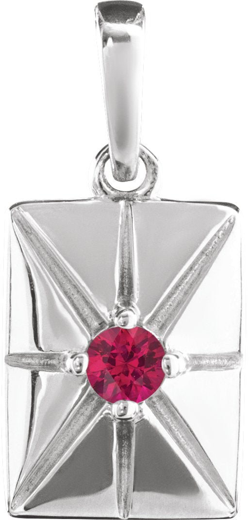 14K Gold Round Natural Ruby Accented Necklace or Pendant - White Gold