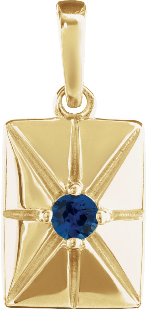 14K Gold Round Natural Blue Sapphire Accented Necklace or Pendant - Yellow Gold