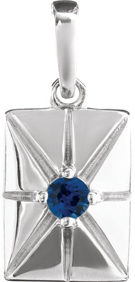 14K Gold Round Natural Blue Sapphire Accented Necklace or Pendant - White Gold