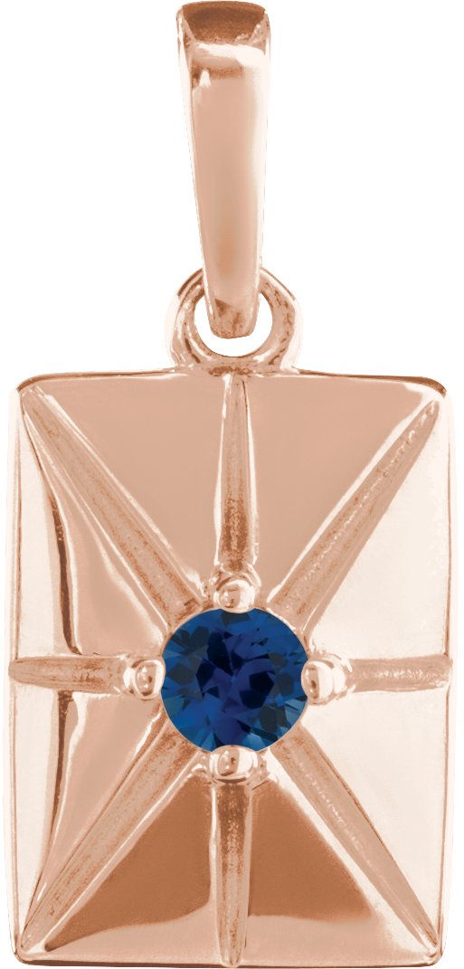 14K Gold Round Natural Blue Sapphire Accented Necklace or Pendant - Rose Gold