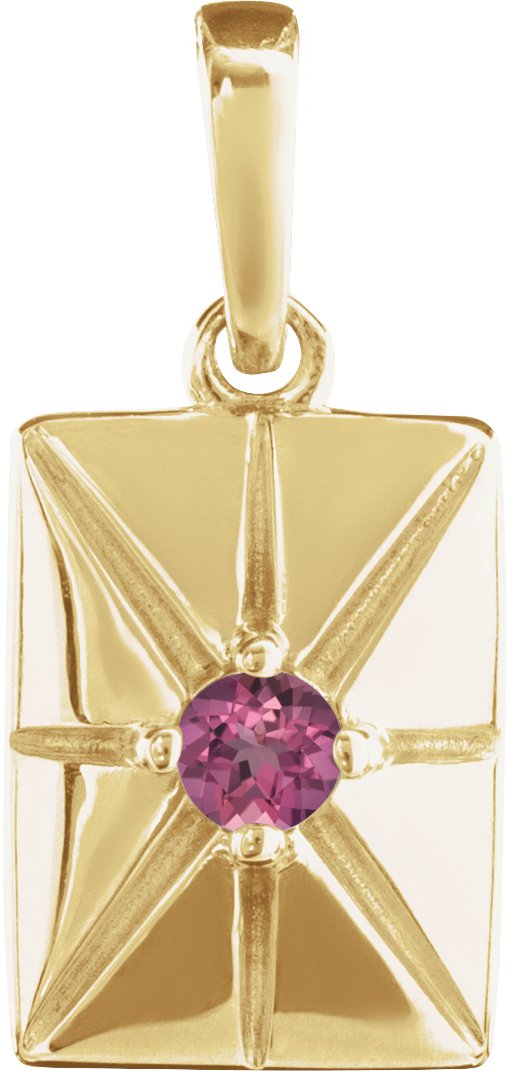 14K Gold Round Natural Pink Tourmaline Accented Necklace or Pendant - Yellow Gold