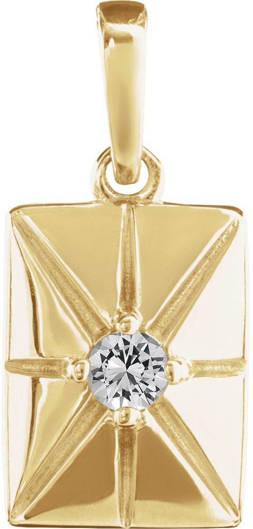 14K Gold Round Natural White Sapphire Accented Necklace or Pendant - Yellow Gold