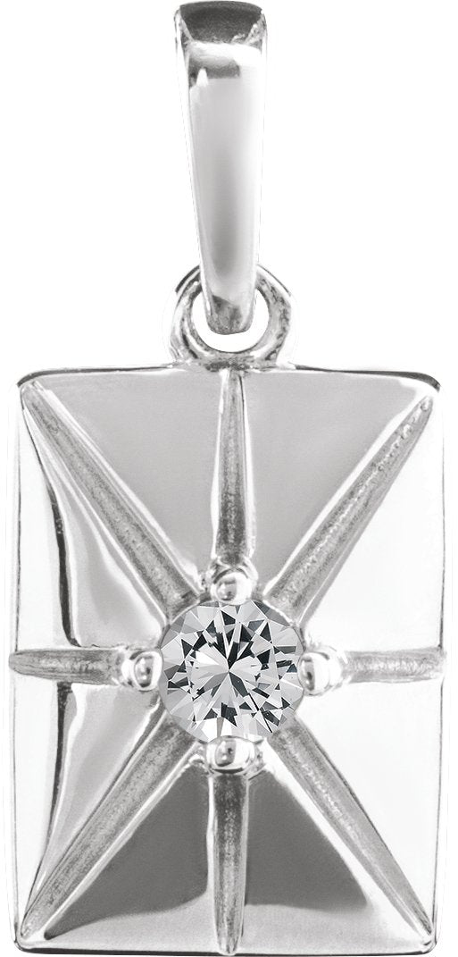 14K Gold Round Natural White Sapphire Accented Necklace or Pendant - White Gold